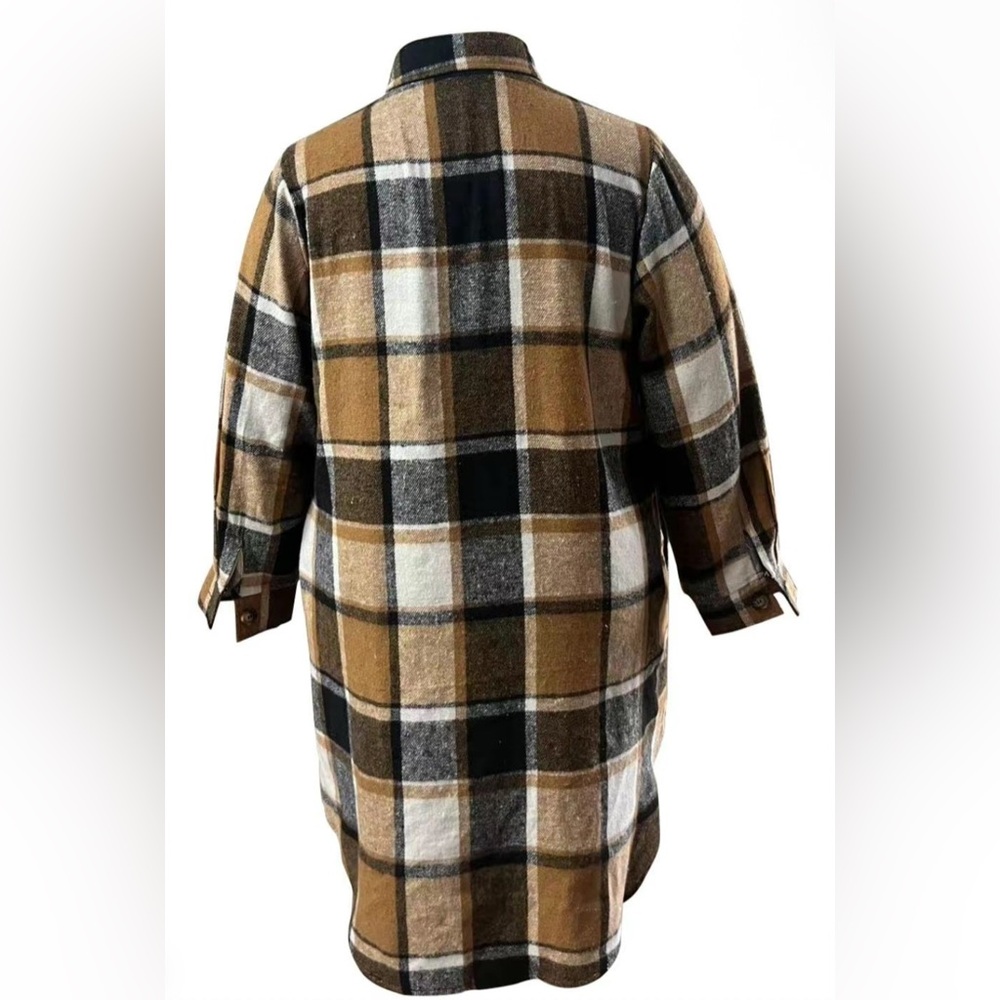 Classic Brown Plaid Long Shacket - New in Package XL - Picture 2 of 6